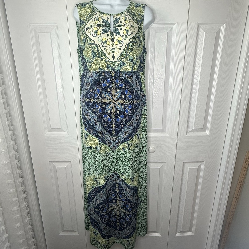 Chico's Mediterranean Waves Maxi Dress Size 2 (M,‎ 12) Blue White $139 Jersey